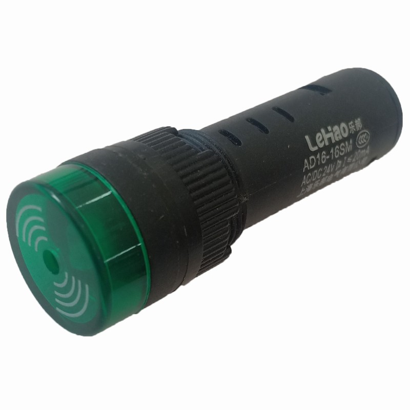 Lámpara piloto 16 mm color Verde 24 V con buzzer