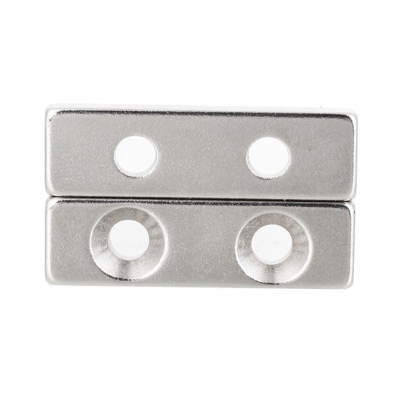 Imán de neodimio rectangular de 30x10x4 mm con doble barreno de 4mm