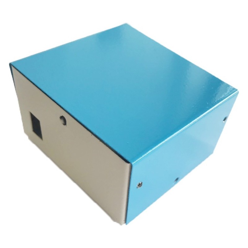 Caja de metal para proyecto color azul y blanco 106x102x96 mm