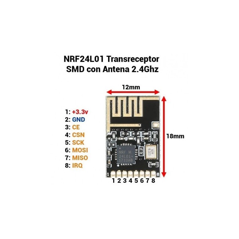 NRF24L01 Transreceptor SMD con Antena 2.4Ghz