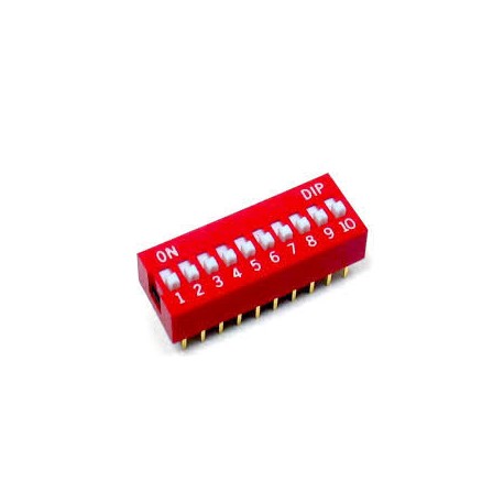 Dip switch para PCB 10 posiciones color Rojo