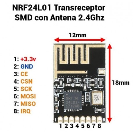 NRF24L01 Transreceptor SMD con Antena 2.4Ghz