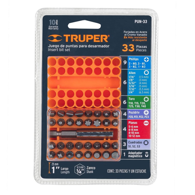Juego de 33 puntas para desarmador TRUPER