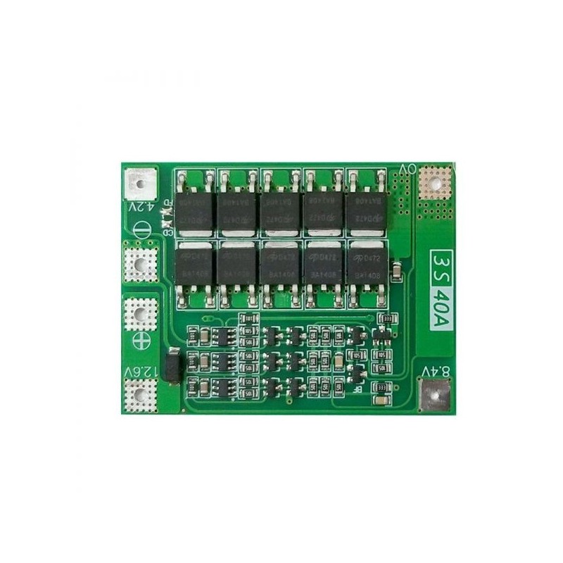 Cargador batería Litio 18650 serie BMS 3S 40A 12V balanceado