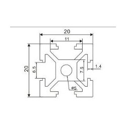 Perfil de Aluminio (20x20mm) x 1m de Longitud