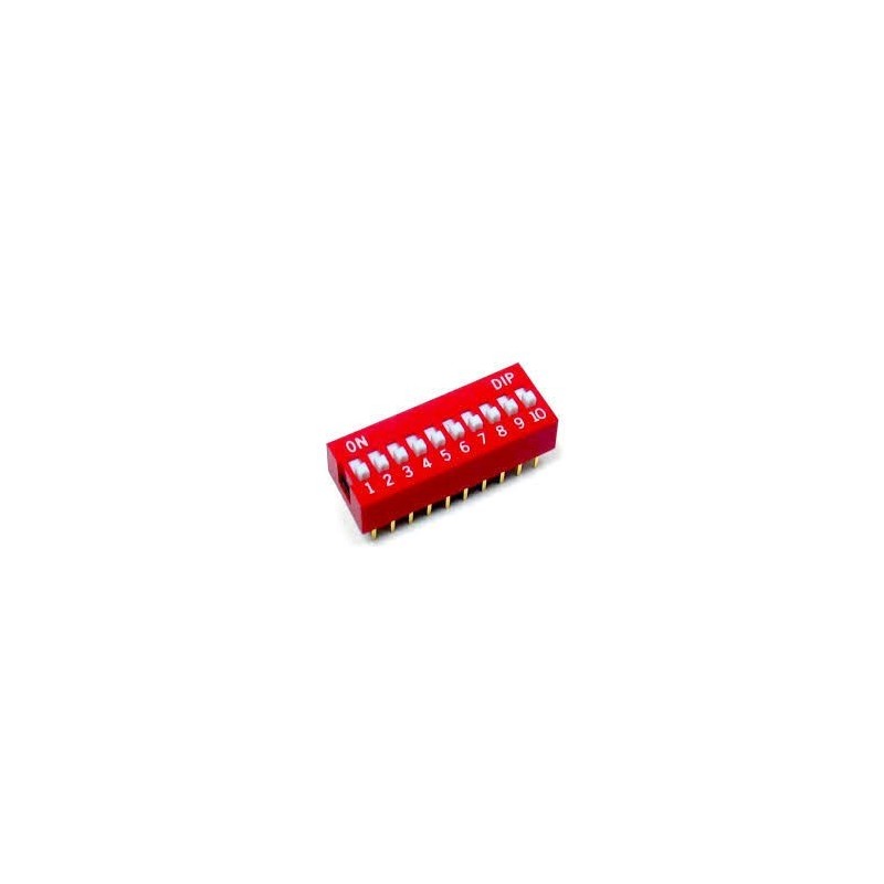 Dip switch para PCB 10 posiciones color Rojo