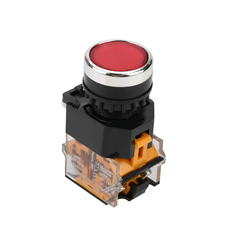 Botón pulsador redondo LA38, momentáneo 22mm color rojo