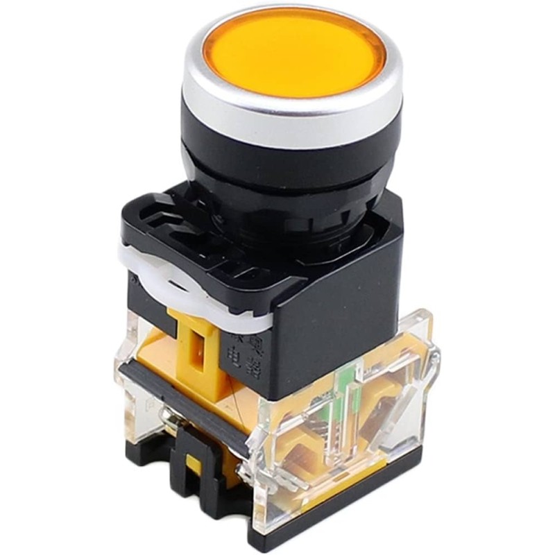 Botón pulsador redondo LA38, momentáneo 22mm color amarillo