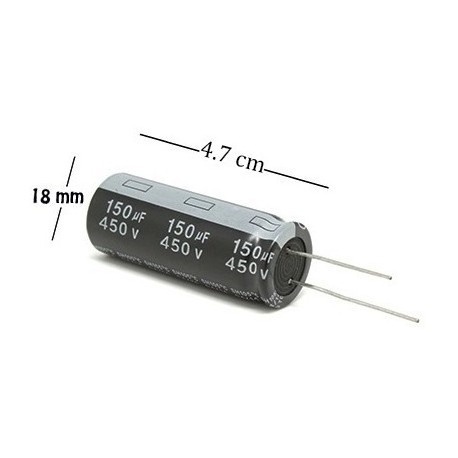 Capacitor electrolitico 150uf 450V.