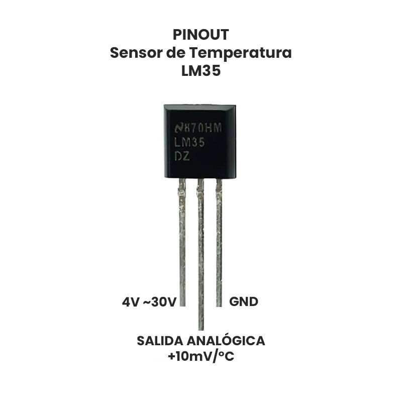 Sensor de temperatura LM35 DZ - Calibrado en grados Celsius - Tecnopura